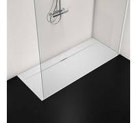 Ideal Standard - Ultra Flat S i.life, Piatto doccia rettangolare 170x70 in resina, Piletta di scarico lato lungo, Finitura opaca effetto pietra, Bianco