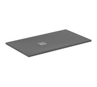 Ideal Standard - Ultra Flat S+, Piatto doccia rettangolare ultrasottile in resina effetto pietra, 140x80cm, Ideal Solid, Scarico lato corto, Grigio cemento
