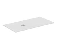 Ideal Standard - Ultra Flat S+, Piatto doccia rettangolare ultrasottile in resina effetto pietra, 160x80cm, Ideal Solid, Scarico lato corto, Bianco
