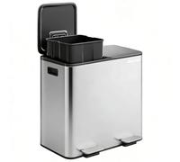 IDEALHOUSE Pattumiera da cucina in acciaio inox, a 2 scomparti, 80 l, con | Coperchio soft-close, funzione di apertura, filtro antiodore integrato, robusto e facile da pulire.