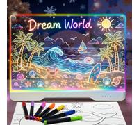 Idealife Lavagna Luminosa LED Ricaricabile con 7 Effetti/Luce e 3 Modalità | Lavagnetta Ricalcare Neon,Supporto Nascosto,Regalo Creativo per Bambini e Adolescenti,Montaggio a Parete e da Tavolo