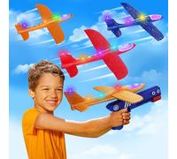 ideallife 3 Pezzi Giocattolo di Aeromobili Aereo Giocattolo Aereo Bambini Aereo con Pistola Catapulta Giochi, Giocattoli Lanciatore Aereo con LED, Giochi Bambini 3 4 5 6 7 8 9 10 Anni