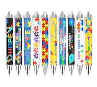 Idealmuzik Penne a sfera per la consapevolezza dell'autismo, confezione da 10 penne con citazione ispiratrice con puzzle e cuore, incoraggianti penne per ufficio, scuola, eventi e uso quotidiano