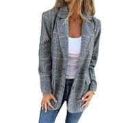 IDEALSANXUN Blazer da Donna in Tweed Casual, Motivo Scozzese, Pied de Poule, Giacca da Lavoro, Blu, X-Large
