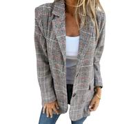 IDEALSANXUN Blazer da Donna in Tweed Casual, Motivo Scozzese, Pied de Poule, Giacca da Lavoro, Marrone, XX-Large