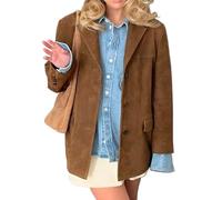 IDEALSANXUN Giacca da donna in pelle scamosciata autunno inverno moda casual oversize giacca blazer giacca trench coat, Marrone, Medium