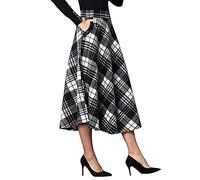 IDEALSANXUN Gonne Lunghe da Donna in Lana Scozzese, con Elastico in Vita, Svasate, plissettate, S