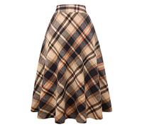 IDEALSANXUN Gonne Lunghe da Donna in Lana Scozzese, con Elastico in Vita, Svasate, plissettate, XS