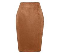 IDEALSANXUN Gonne Midi Scozzesi da Donna Autunno Inverno Lunghezza al Ginocchio Gonna in Lana a Matita con Spacco, Camoscio Marrone., XL