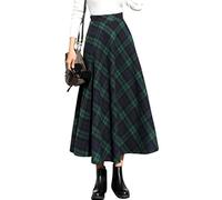 IDEALSANXUN Maxi Gonna Lunga da Donna con Elastico in Vita, a Quadri, Invernale, Calda, Verde Lungo, XL