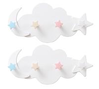 IDEANATEGRATE 2 Pezzi Ganci Adesivi da Muro per Cameretta a Forma di Stella, Mezzaluna e Nuvola in Plastica Bianca, Design senza Foratura, Resistente e Decorativo per Cucina e Bagno