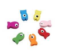IDEANATEGRATE 50 Pezzi Perline in Legno a Forma di Pesce Forate per Creazione Braccialetti Kit Educativo Fai da Te per Artigianato Colorato Colore Casuale