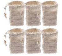 IDEANATEGRATE 6 Pezzi Sacchetti di Sapone a Rete in Fibra Naturale Coulisse e Perle in Legno Bianco 9x14 Cm, Sacchetto Salvasapone Multifunzione per Doccia e Bagno, Accessorio Casa