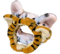 IDEANATEGRATE Fascia Chioma Donna 2 Pezzi in Peluche Orecchie di Tigre, Elastica e Comoda, Larga per Lavarsi Viso e Tenere i Chioma Lontani dal Volto