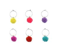 IDEANATEGRATE Marcatori per Calici a Forma di Anello Fiore in Pvc 6 Pezzi per Identificazione Bicchieri e Divertimento Festivo alle Cocktail Hours Colore Casuale