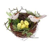 IDEANATEGRATE Nido D'uccello Decorativo Realistico in Schiuma Gialla Uova e Uccelli per Decorazione da Matrimonio e Composizioni Floreali Rotondo
