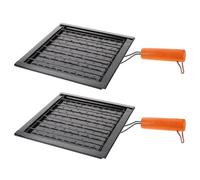 IDEANATEGRATE Set 2 Pezzi Griglia per Barbecue in Acciaio Inossidabile con Manico in Legno Resistente al Calore, Design per Circolazione Efficiente del Calore, per Campeggio e Picnic