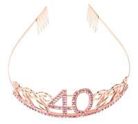 IDEANATEGRATE Tiara Corona Numero 40 per Compleanno Donna Superficie Liscia e Brillante in Lega e Strass, Accessorio Pettine per Festa Danzante o Compleanno 40 Anni