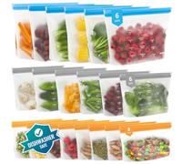 IDEATECH 20 Pezzi Sacchetti Freezer Riutilizzabili, Sacchetti per Alimenti in Silicone, Riutilizzabili Con Zip Sacchetti per Alimenti per Frutta, Verdura, Carne
