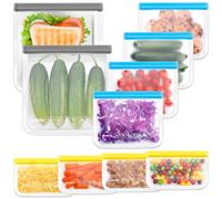 IDEATECH Confezione da 10 Sacchetti Alimentari Silicone Senza BPA Riutilizzabili A Prova di Perdite Richiudibili Freezer Bags Ideali per Congelare Panini Alimenti e Gioielli da Viaggio