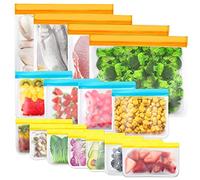 IDEATECH Confezione da 15 Buste Sacchetti Silicone Riutilizzabili Richiudibili Zip Senza BPA per Congelatore Congelare Panini Cibo Alimenti Pranzo a Tenuta Bags