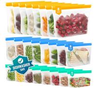 IDEATECH Sacchetti Freezer Silicone 24 Pack Riutilizzabili Buste Alimenti Richiudibili Congelatore Cibo Ermetici Zip BPA Free Lavabili Grandi Meal Prep