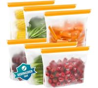 IDEATECH Sacchetti Freezer Silicone 6 Pack Riutilizzabili Buste Alimenti Richiudibili Congelatore Cibo Ermetici Zip BPA Free Lavabili Meal Prep Frutta
