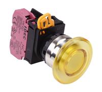 IDEC Interruttore a Pulsante Illuminato Giallo 24V 22mm Metal Mushroom NC