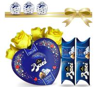 Idee Regalo - Cuore Classsico 50g Baci Perugina + 2 Tubini Baci Perugina da 37,5 g + Bouquet di Rose Gialle