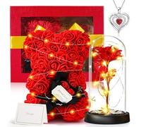 Idee Regalo Donna Natale , Regali Donna per Compleanno Anniversario per La Mamma Amica Fidanzata Orsacchiotto Rosa Eterna con Collana Per Lei, Regalo Ragazza Di San Valentino, Festa Della Mamma