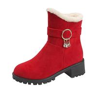 Idee Regalo Natale 2024 Stivali da Neve Donna Scarpe Uomo Donna Invernali Impermeabili Antiscivolo Stivaletti Invernali con Pelo Stivali da Neve Stivaletto Donna Invernale con Tacco (Rosso, 39)