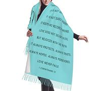 Idee regalo per donne, Blue Love is Patient & KindChristian Bibbia Verse 1 Corinzi 13 4-8 nappe pashmina sciarpa di seta scialle per damigella d'onore matrimonio festa formale