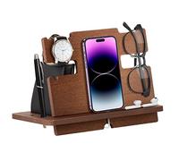 Idee Regalo Uomo Docking Station in legno per smartphone Supporto portafoglio Supporto orologio Regalo Natale Uomo,Regalo Uomo Compleanno,Regalo Anniversario per Lui/Lei Marito Natale Regalo per papà