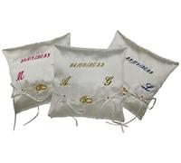 ideeanto Cuscino portafedi nuziali personalizzato con le iniziali degli sposi e data in raso avorio