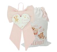 ideeanto Set fiocco nascita + sacchetto sacca primo cambio neonato personalizzato con nome e frase Made in Italy (Bimba)