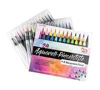 Ideen mit Herz 24 pennelli ad acquerello e 4 pennelli per serbatoio dell'acqua con testina in nylon, a base d'acqua, ideali per lettering, calligrafia, pittura, disegno