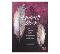 Ideen mit Herz Blocco per acquerelli, formato DIN A4, 20 fogli, 300 g/m², colore nero, ideale per gessetti pastello e acquerelli metallizzati