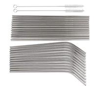 Ideen mit Herz Cannucce in acciaio inox | 24 cannucce + 2 spazzole per la pulizia | Tubi per bere Ø 0,6cm | 20,5cm di lunghezza | 12 x dritte e 12 x curvati, riutilizzabili, set di cannucce in metallo