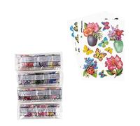 Ideen mit Herz Diamond Painting Sticker | 4 fogli in formato DIN A4 | Adesivi rimovibili singolarmente, con pietre preziose (fiori e farfalle)