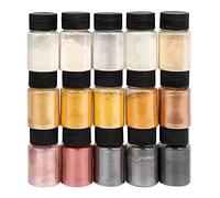Ideen mit Herz Mica, pigmenti colorati con effetto metallico, ideali per miscelare con resina, resina epossidica, cera per candele, colore sapone, 15 pezzi, 10 g (serie metallic)