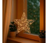 Ideen mit Herz Stella decorativa in filo, avvolta con filo di luci a LED, funzionamento a batteria, funzione timer: 6 ore accesa, 18 ore spenta, bianco caldo, ideale come decorazione natalizia