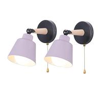 iDEGU 2 Pezzi Applique da Parete Interno Retrò Lampade da Parete Vintage in Metallo e Legno Moderne Lampada a Muro Orientabile con Interruttore E27 Luce da Camera da Letto Soggiorno Corridoio (Viola)