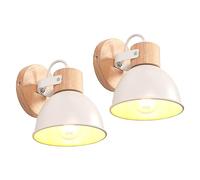 iDEGU 2 Pezzi Applique da Parete Rétro Vintage Orientabile Lampada da Parete Interno in Legno Ferro Industriale Plafoniere E27 Illuminazione Faretto da Parete per Soggiorno Camera da Letto (Bianco)