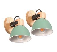 iDEGU 2 Pezzi Applique da Parete Rétro Vintage Orientabile Lampada da Parete Interno in Legno Ferro Industriale Plafoniere E27 Illuminazione Faretto da Parete per Soggiorno Camera da Letto (Verde)