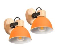 iDEGU 2 Pezzi Applique da Parete Rétro Vintage Orientabile Lampada da Parete Interno in Legno Ferro Industriale Plafoniere E27 Illuminazione Faretto da Parete per Soggiorno Camera da Letto (Arancione)
