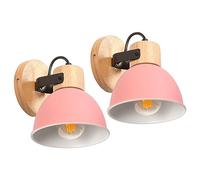 iDEGU 2 Pezzi Applique da Parete Rétro Vintage Orientabile Lampada da Parete Interno in Legno Ferro Industriale Plafoniere E27 Illuminazione Faretto da Parete per Soggiorno Camera da Letto (Rosa)