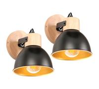 iDEGU 2 Pezzi Applique da Parete Rétro Vintage Orientabile Lampada da Parete Interno in Legno Ferro Industriale Plafoniere E27 Illuminazione Faretto da Parete per Soggiorno (Nero, Interno Dorato)