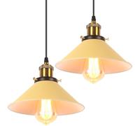 iDEGU 2 Pezzi Lampada a Sospensione Retrò 22cm Lampada da Soffitto Vintage in Metallo E27 Lampadario a Sospensione Moderno Stile Scandinavo Plafoniera per Soggiorno Cucina Cameretta (Giallo Chiaro)