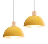 iDEGU 2 Pezzi Lampade a Sospensione Retrò 20CM LED Lampada a Soffitto in Legna Metallo Moderna Lampadario Stile Scandinavo a Semicerchio Plafoniera per Soggiorno Sala da Pranzo Camera da Letto(Giallo)