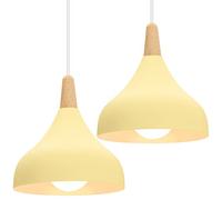 iDEGU 2 Pezzi Lampade a Sospensione Retrò 20CM LED Lampada a Soffitto in Legna Metallo Moderna Lampadario a Forma di Goccia Stile Scandinavo Plafoniera per Soggiorno Camera da Letto (Giallo Chiaro)